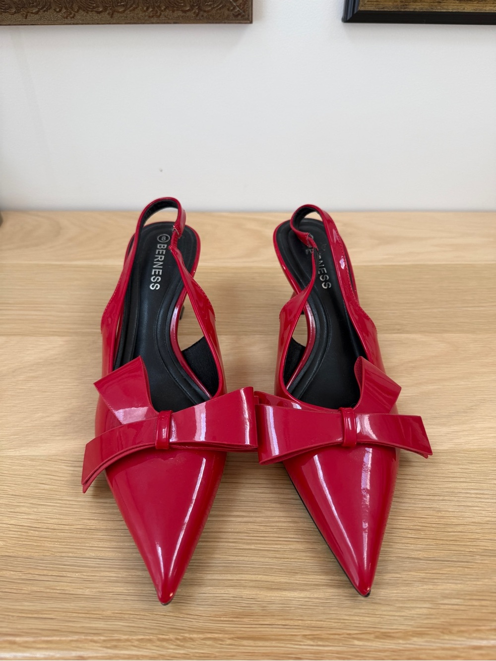 Red Patent Pointed-Toe Slingback Heels with Bow - Picture 2 of 5